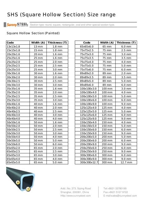 steel box section weight|shs sizes chart.